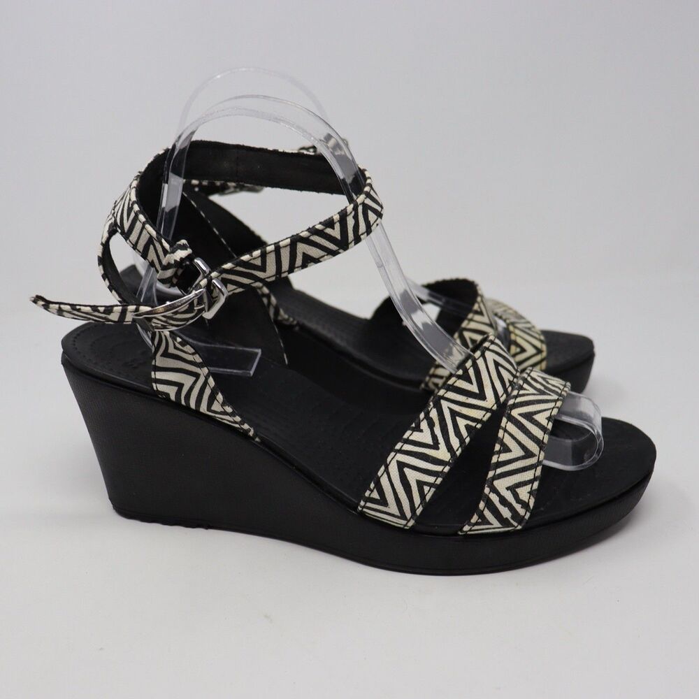Crocs Women’s Size 10 15313 Leigh Zebra Ankle Strap Wedge Strappy Sandals - Picture 3 of 5